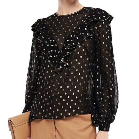Sandro Tops - ⚡️SOLD ON KIJIJI⚡️✨HOST PICK✨Sandro Lunea Ruffled Metallic Dot Blouse (NWT)